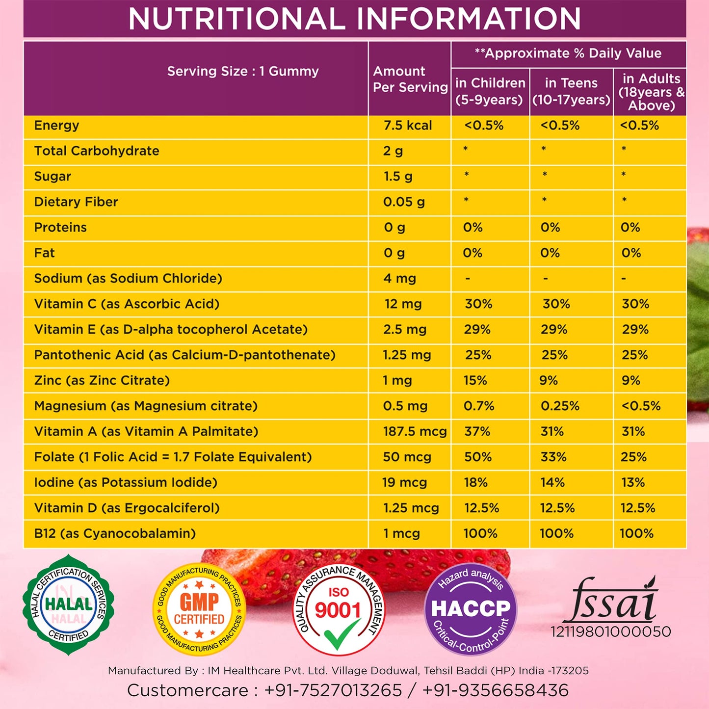 Dr Trust Nutrition Kids Multivitamin Gummies with sodium, Vitamin,Pantothenic Acid, Zinc, magnesium and Folate-711, Pack of 45 gummies