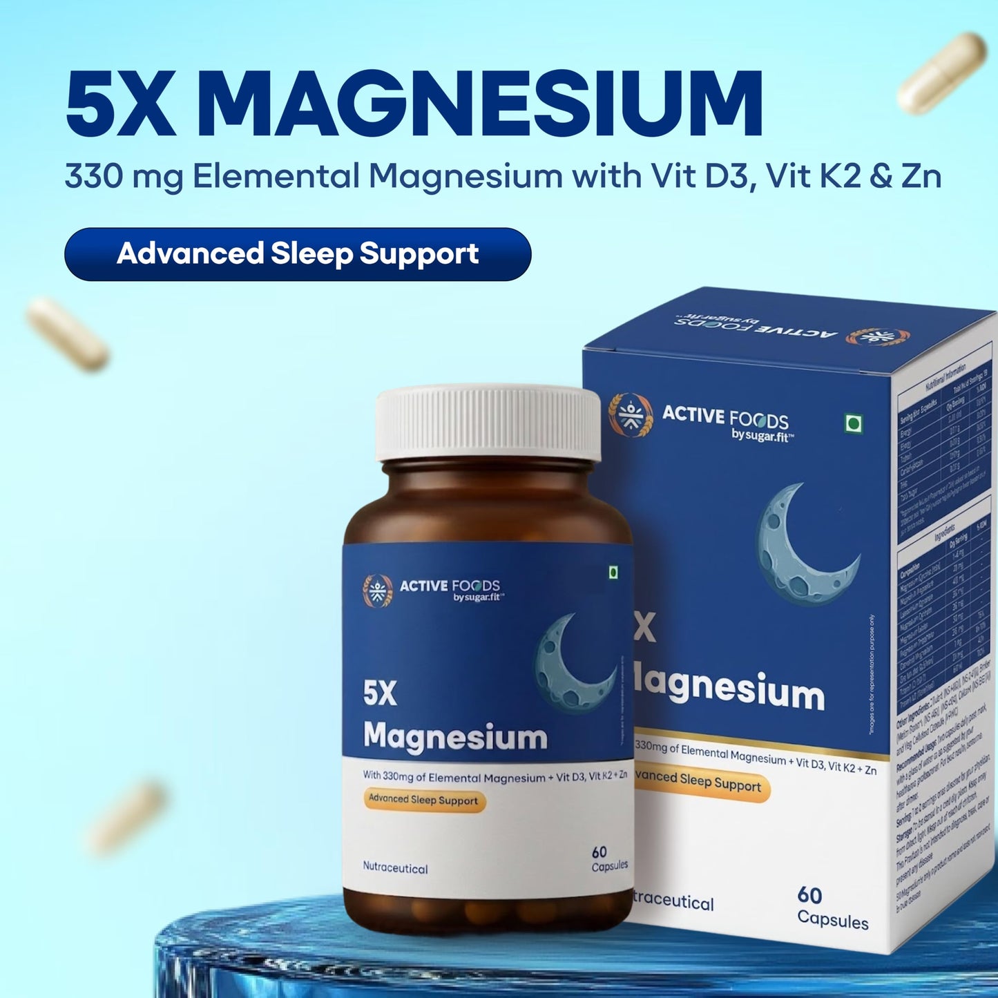 Active Foods 5X Magnesium Capsules, 330mg Elemental Magnesium with Vit D3, Vit K2 + Zn, Advanced Sleep Support, Muscle & Nerve Function, Bone Health, Metabolic & Energy Support, Immunity, 60 Capsules