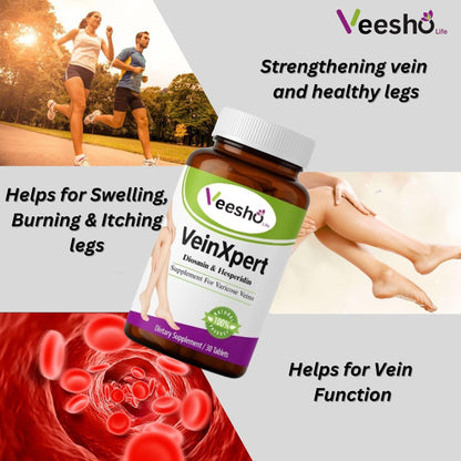 VeinXpert Varicose Vein Support | Ayurvedic Supplement for Leg Swelling, Heaviness & Pain Relief | Natural Circulation & Vein Health Formula with Diosmin, Hesperidin & Horse Chestnut | 30 Tablets
