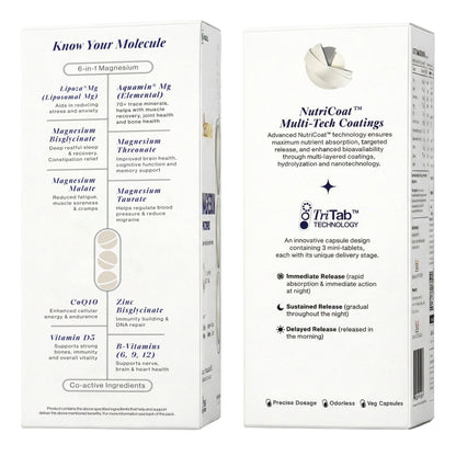Beautywise TriTab Magnesium Complex | 6-in-1 High-Absorption Magnesium (Aquamin, Lipoza Bisglycinate) 710 mg & Co-Actives | Smart Timed-Release for Sleep, Muscle Recovery & Nerve Health | 60 Capsules