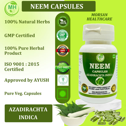 Morsan's Neem (Azadirachta indica) Capsules | Pack of 60 x 500 mg Veg. Capsules