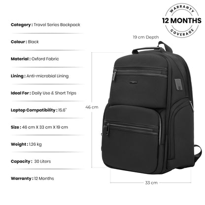 ICON The Overnighter Laptop Backpack 30L Large | Durable Oxford Fabric, Fits 15.6" Laptops | USB Charging Port, Luggage Sleeve | Water-Resistant, Multipurpose Unisex Bag for Short Trips.