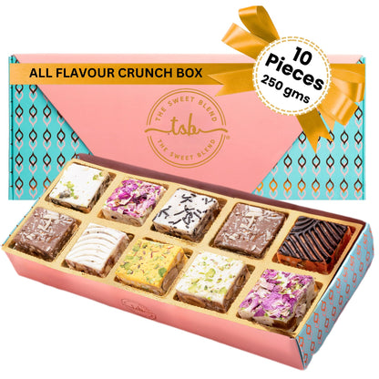 THE SWEET BLEND All Flavours Crunch Box 250g | 10 Unique Flavours of Crunchy Chocolate Mithai | Sweet Fusion Snack Bites for Raksha Bandhan - Rakhi
