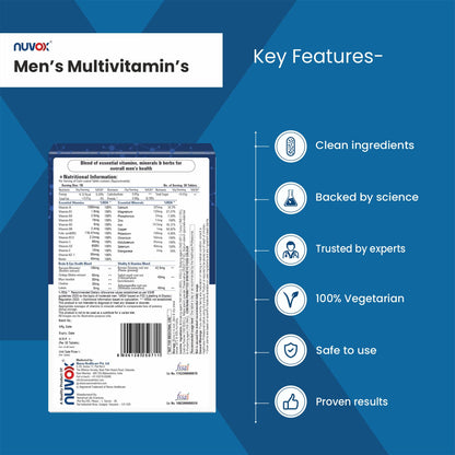 Nuvox Men's Multivitamin | 24 Essential Vitamins & Minerals | 30 Tablets