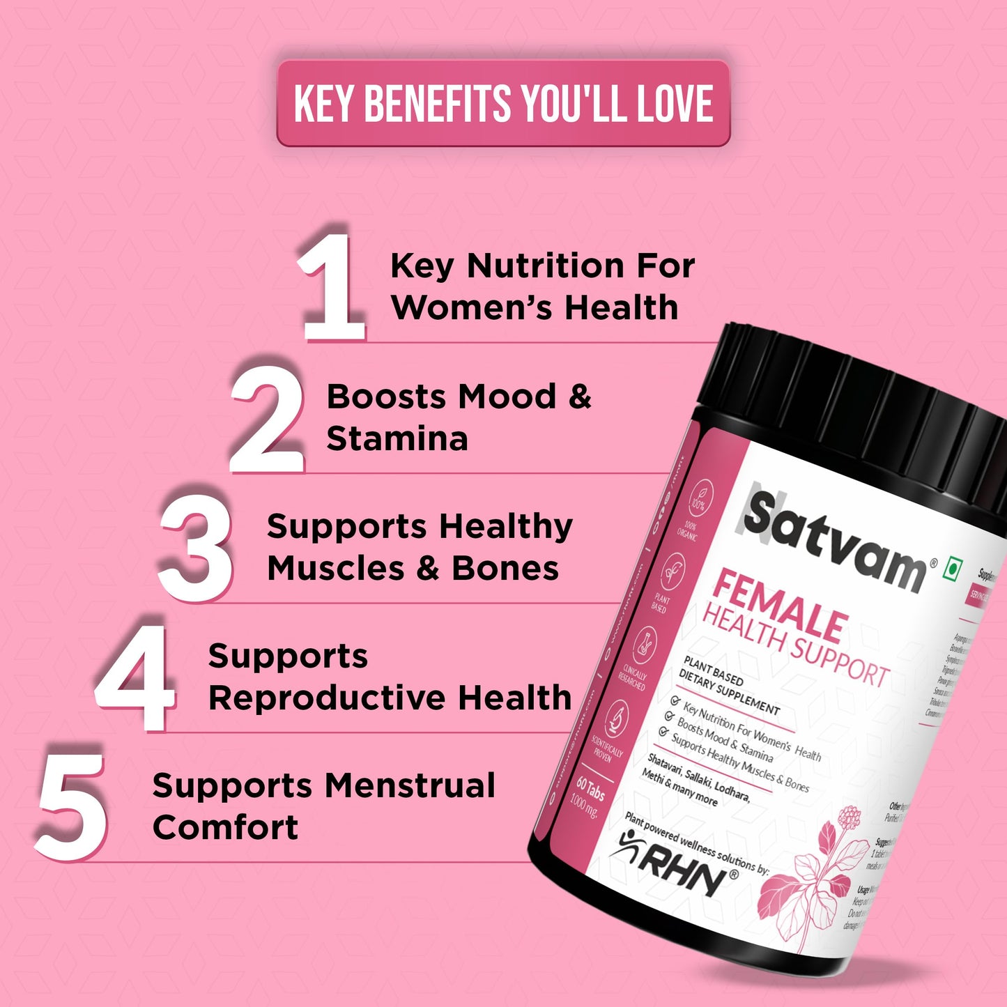 SATVAM Female Health Support (60 Tabs), Plant-Based Women's Nutrition