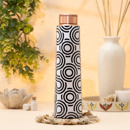 Veda Essentials 100% Pure Copper Water Bottle – Stylishly Printed, Perfect for Home, School, Office, and Gifts, Infused with Copper's Antioxidant Benefits - 900ml (White Black)