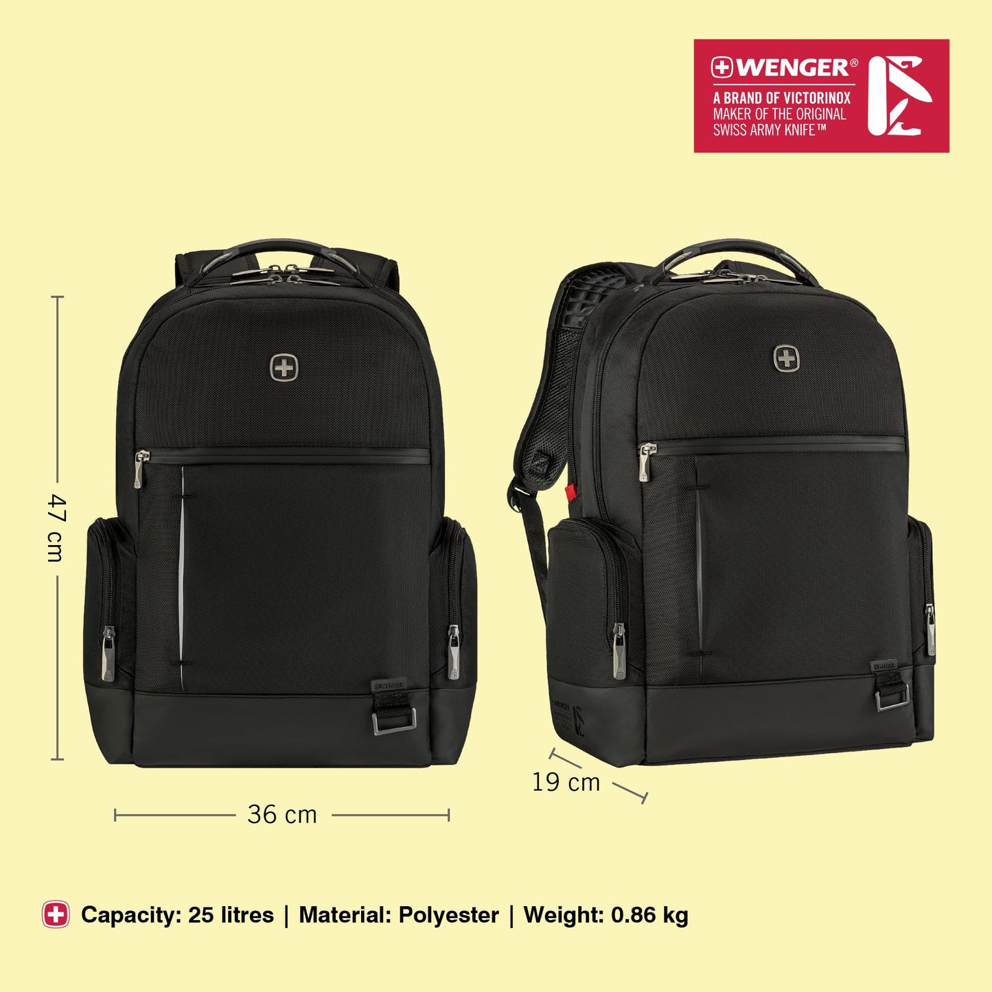 WENGER, Reload 15.6 Inches Laptop Backpack, 25 liters, Black, 612341, Travel Bag