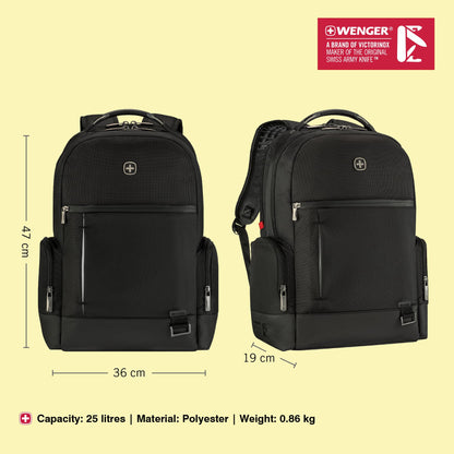 WENGER, Reload 15.6 Inches Laptop Backpack, 25 liters, Black, 612341, Travel Bag