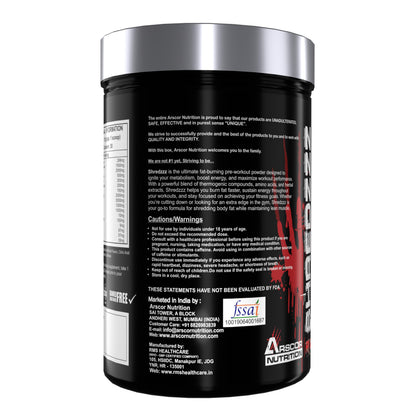 Shredzzz Thermogenic Fat Burner Pre-Workout Supplement | Extreme Energy, Intense Focus | 3000mg Citrulline Malate, 2500mg Beta-Alanine, 299mg Caffeine Anhydrous | 450g | Lemon Masala