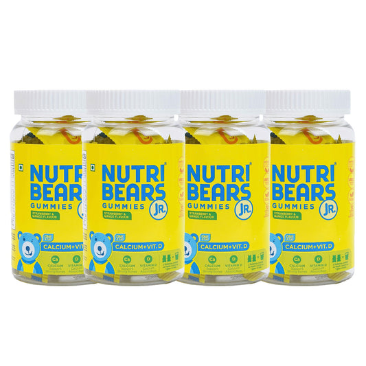 NutriBears Kids Calcium Gummies | 125mg Calcium + Vitamin D | No Artificial Colours or Sweeteners | Supports Strong Bones & Teeth | USFDA-Registered Facility | Vegetarian | Ages 2–12 | Mango & Strawberry | 120 Gummies