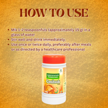 Medconic Healthcare Conihusk Granules – Natural Digestive Fiber with Ispaghula Husk & Lactitol Monohydrate, Supports Healthy Bowel Movements, 90 GM