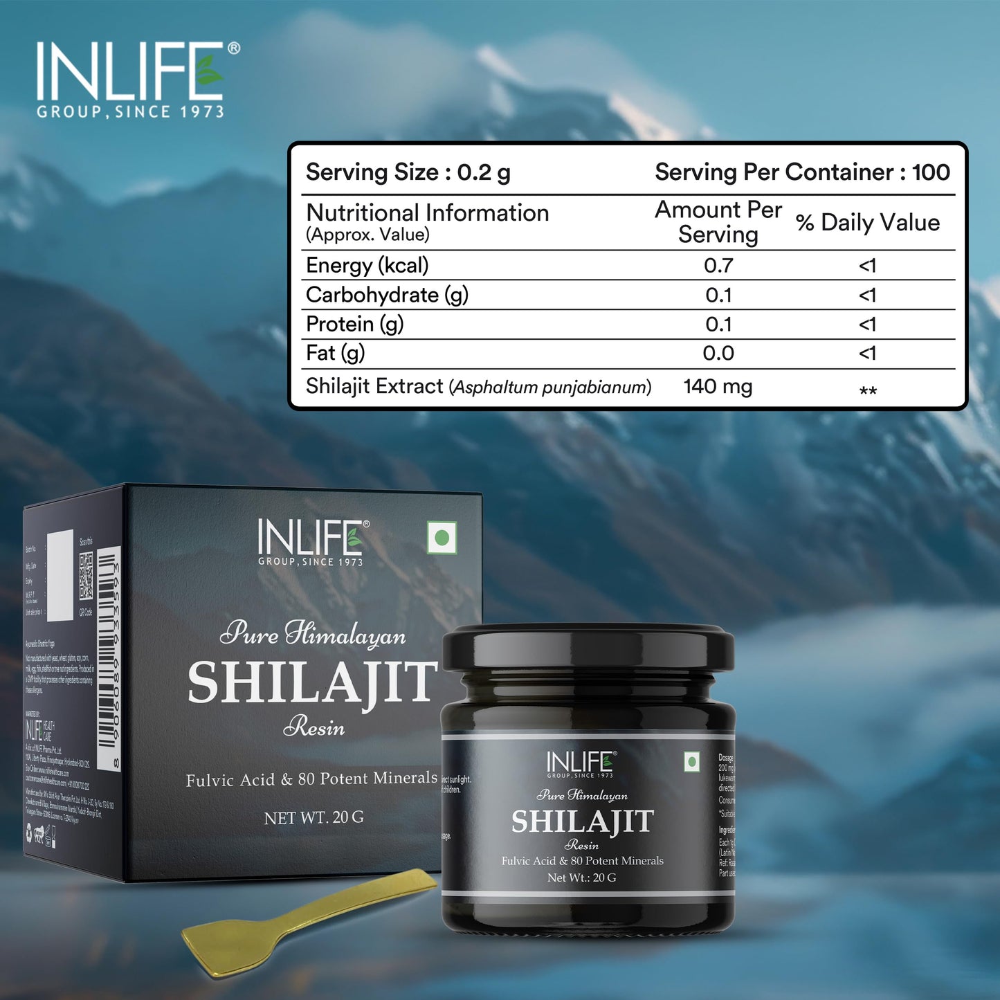 INLIFE Shilajit Resin 20g | Original Himalayan & Natural Shilajeet | 75% Fulvic Acid | Lab Tested | Ayurvedic Supplement for Men Women | Pack of 1