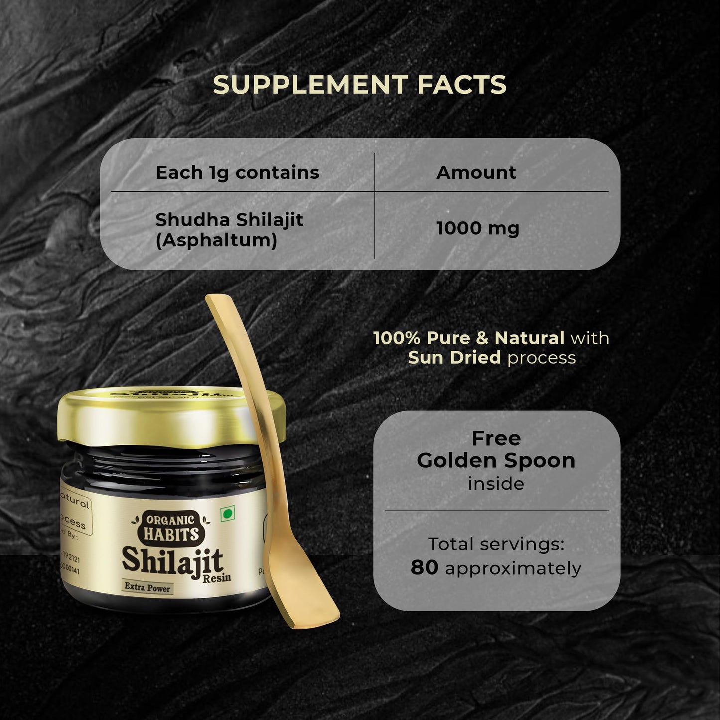 ORGANIC HABITS 100% Pure Himalayan Shilajit/Shilajeet Resin 20g Extra Power | 75% Plus Fulvic Acid | Improve Strength, Stamina & Immunity for Men & Women | 4 times Concentrated Formula | Lab Tested