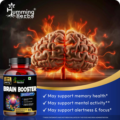 Humming Herbs Brain Booster | Nootropic Brain Supplement for Memory, Focus, & Mental Clarity - 8 in 1 Formula with GABA, Bacopa, Lion's Mane