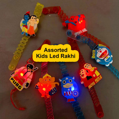 TIED RIBBONS Rakhi for Kids with Chocolates Gift Pack - Set of 3 Premium Kids Lights Rakhi with Cadbury Celebrations Chocolates Gift Pack Roli Chawal Greeting Card, 250 Grams