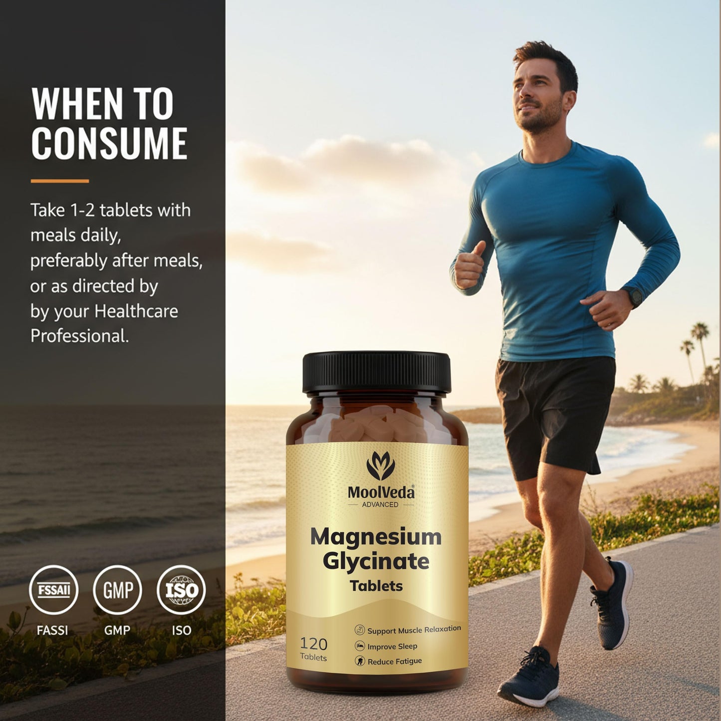 Moolveda Magnesium Glycinate 120 Tablets | Highly Absorbable Magnesium Source | Gentle on Stomach | Daily Mineral Supplement