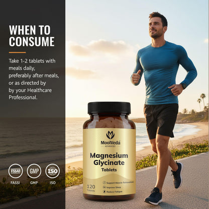 Moolveda Magnesium Glycinate 120 Tablets | Highly Absorbable Magnesium Source | Gentle on Stomach | Daily Mineral Supplement
