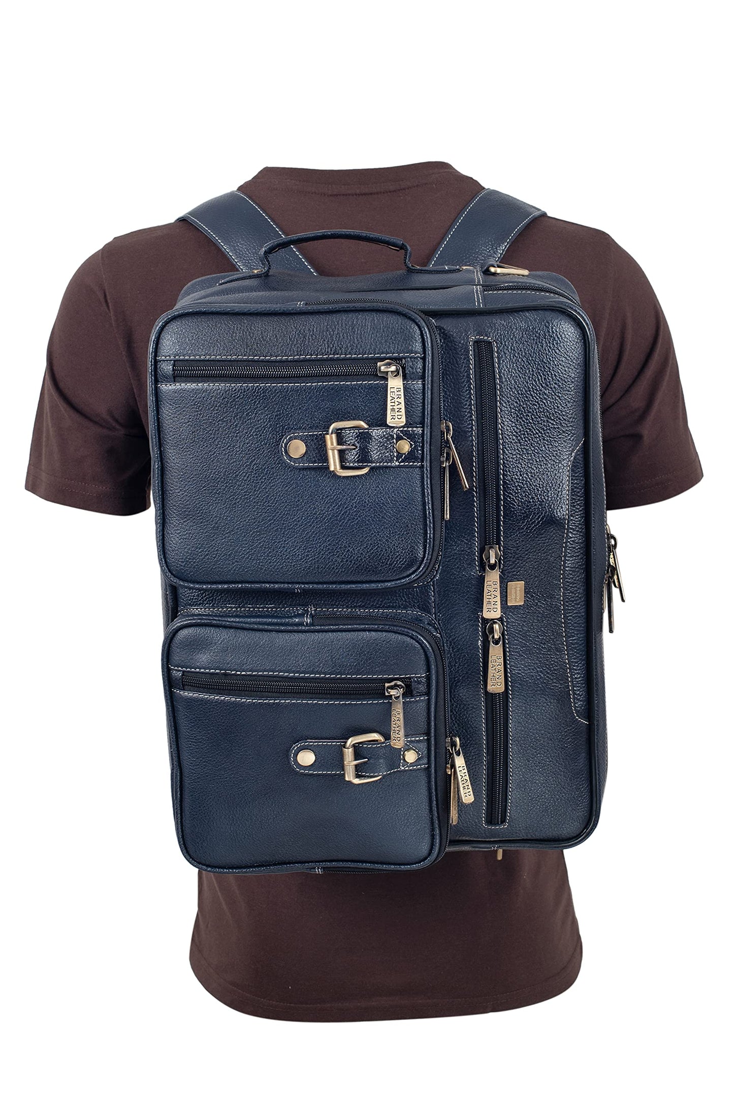 BRAND LEATHER Genuine Leather Convertible Backpack 16" Laptop Messenger- image 3