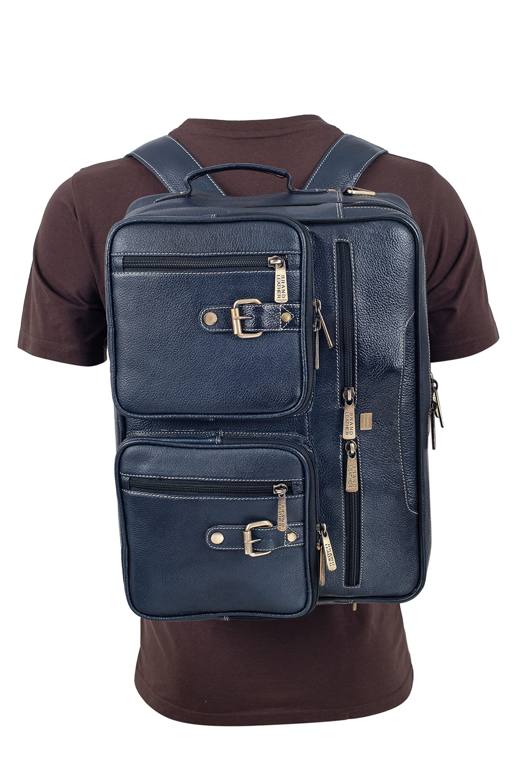 BRAND LEATHER Genuine Leather Convertible Backpack 16" Laptop Messenger- image 3