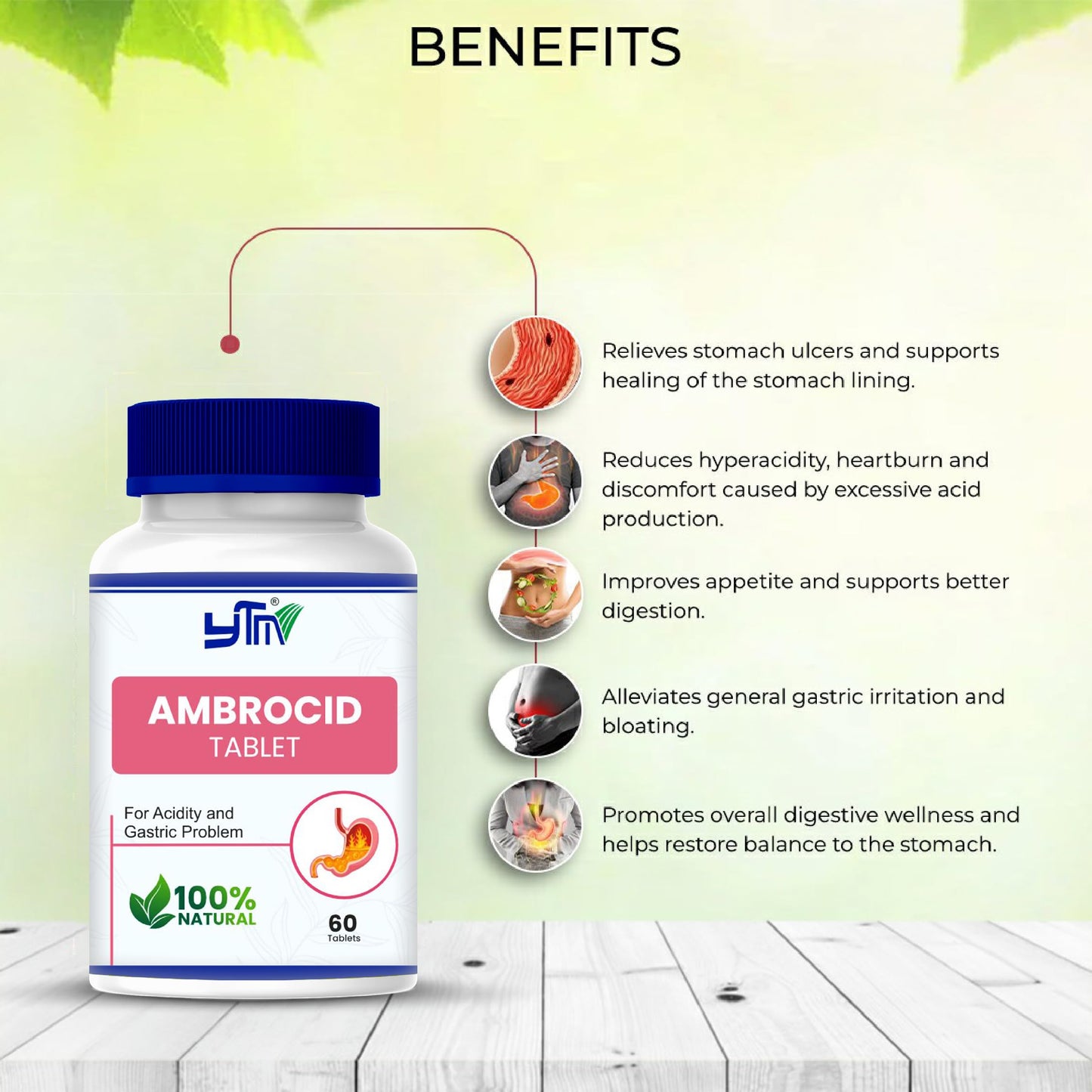 YTM Ambrocid Ayurvedic Tablets – 60 Tabs | relief in Acidity, Gas, Indi- image 3