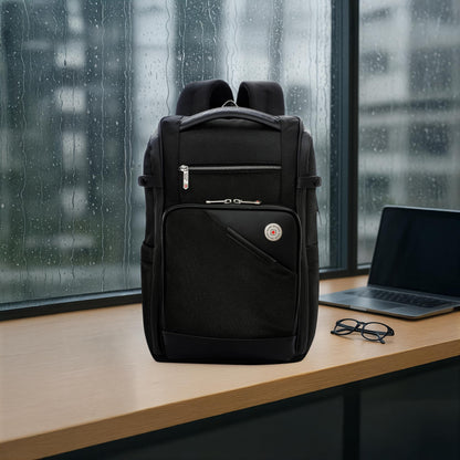 SWISS MILITARY Aspen Laptop Backpack 15.6 Inch with USB Charging Port, Quick Access Pockets, iPad Compartment, Mesh Bottle Holders, 16L Compact Travel Office College Bag for Men Women, Black