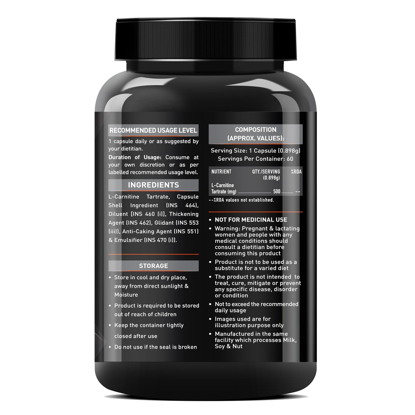 MuscleBlaze L-Carnitine L-Tartrate for Adults, Helps Convert Fat into Energy (Unflavoured, Capsules 60 Count )