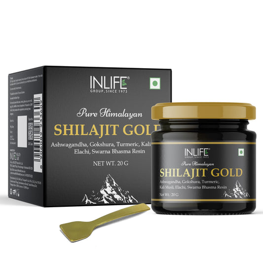INLIFE Shilajit Gold 20g | Original Himalayan Shilajit Resin with Ashwagandha, Tribulus, Turmeric, Kali Musli | 75% Fulvic Acid | Lab Tested Ayurvedic Supplement