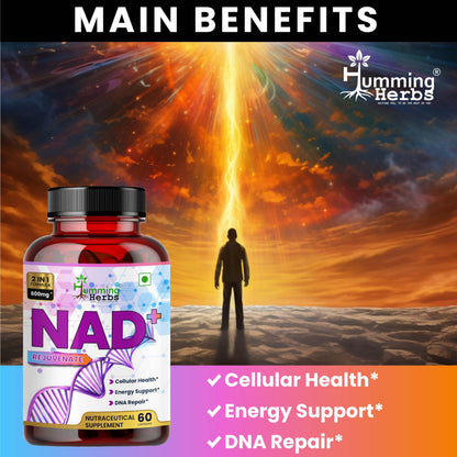 Humming Herbs NAD+ 600mg - Advanced Cellular Health & DNA Repair Formula - Energy and Metabolism Boost with Resveratrol and Polygnum Cuspidatum for Longevity & healthy Aeging