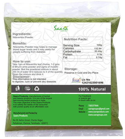 Saara HERBAL FRESH Nilavembu Powder, Chirata, Kirayata,Kalmegh, Siriyan- image 6