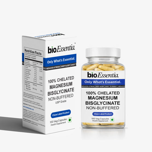 BioEssentia Magnesium Bisglycinate 1200 mg per Serving | 100% Chelated, Non-Buffered Magnesium Supplement | High Absorption | Supports Sleep, Stress & Muscle Recovery | 100 Veg Capsules