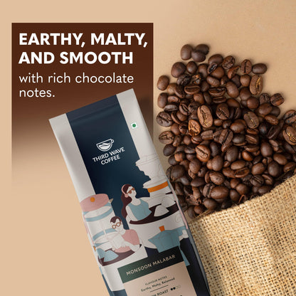 THIRD WAVE COFFEE | Monsoon Malabar Aa | 100% Arabica | Medium Roast | Whole Beans | 250 grams | Pouch