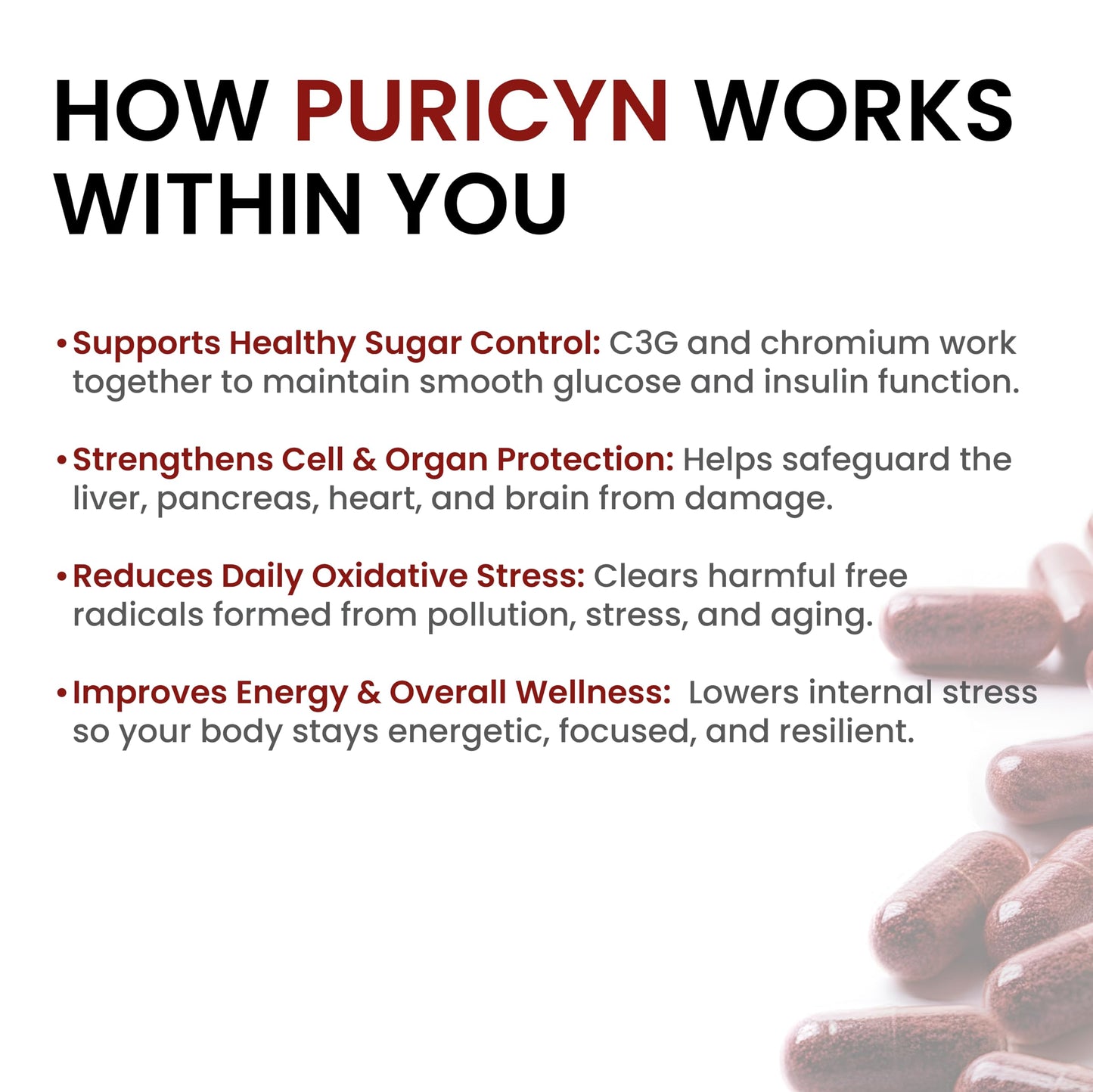 Puricyn by Purple Life Sciences | Antioxidant & Anti-Inflammatory Supplement | Supports Glucose & Insulin | Energy & Immunity Support | 30 Capsules
