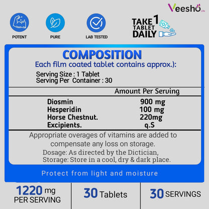 VeinXpert Varicose Vein Support | Ayurvedic Supplement for Leg Swelling, Heaviness & Pain Relief | Natural Circulation & Vein Health Formula with Diosmin, Hesperidin & Horse Chestnut | 30 Tablets