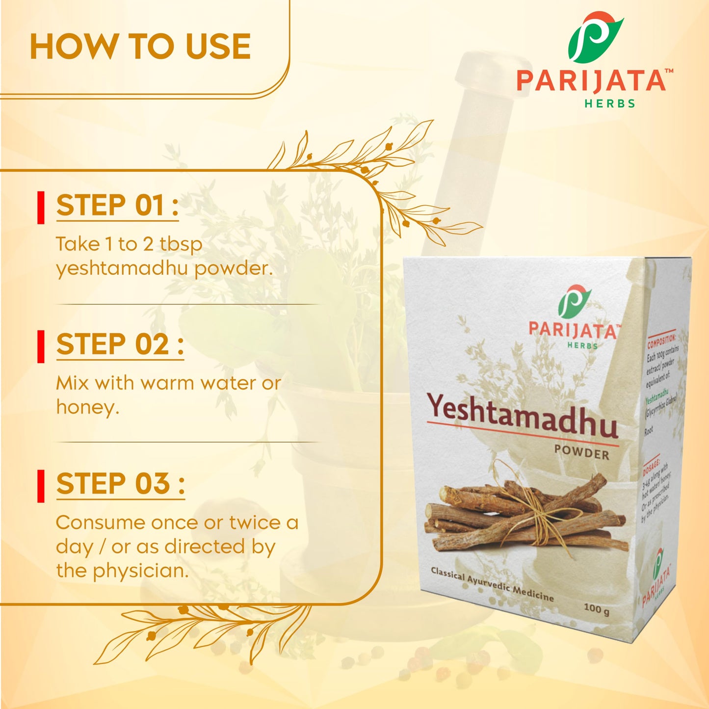 Parijata Herbs Yastimadhu/Licorice/Jestamadhu/Athimadura Powder - 100g- image 3