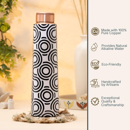 Veda Essentials 100% Pure Copper Water Bottle – Stylishly Printed, Perfect for Home, School, Office, and Gifts, Infused with Copper's Antioxidant Benefits - 900ml (White Black)