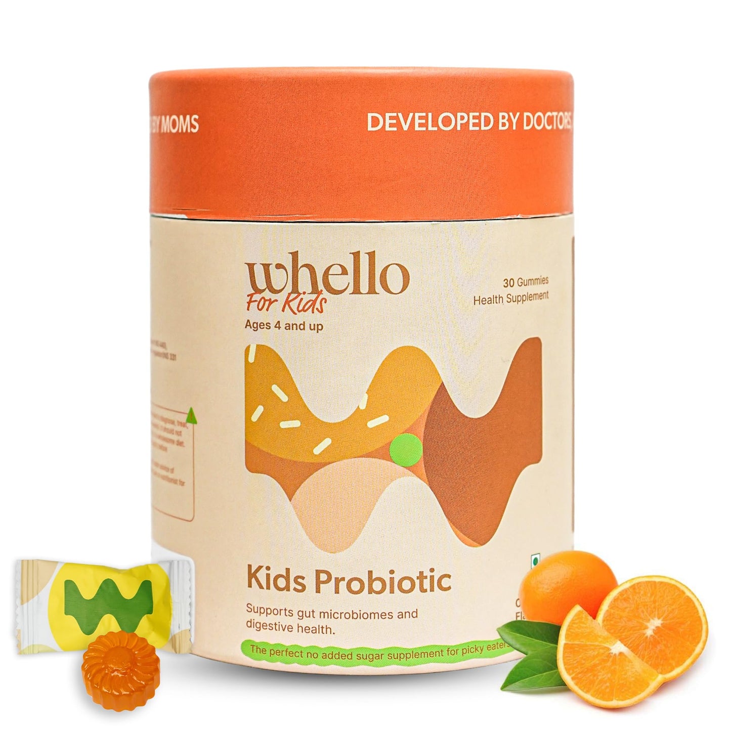 Whello Kids Probiotic Gummies for 4+ Years | Digestive Health & Gut Microbiome Support | No Added Sugar | Orange Flavour | 30 Gummies | Daily Health Supplement for Kids