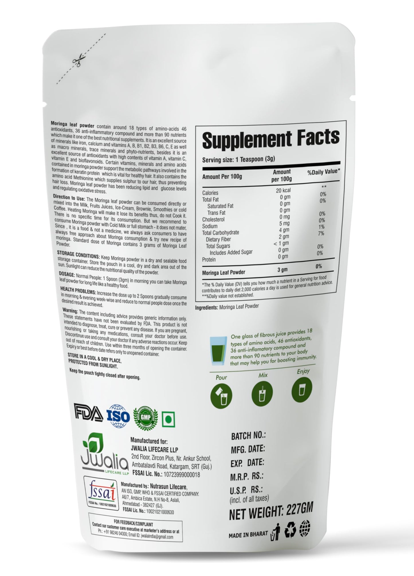 MYHERB Organic Moringa Powder | 227 gm/0.5 Lbs | Ayurvedic For Men And- image 3