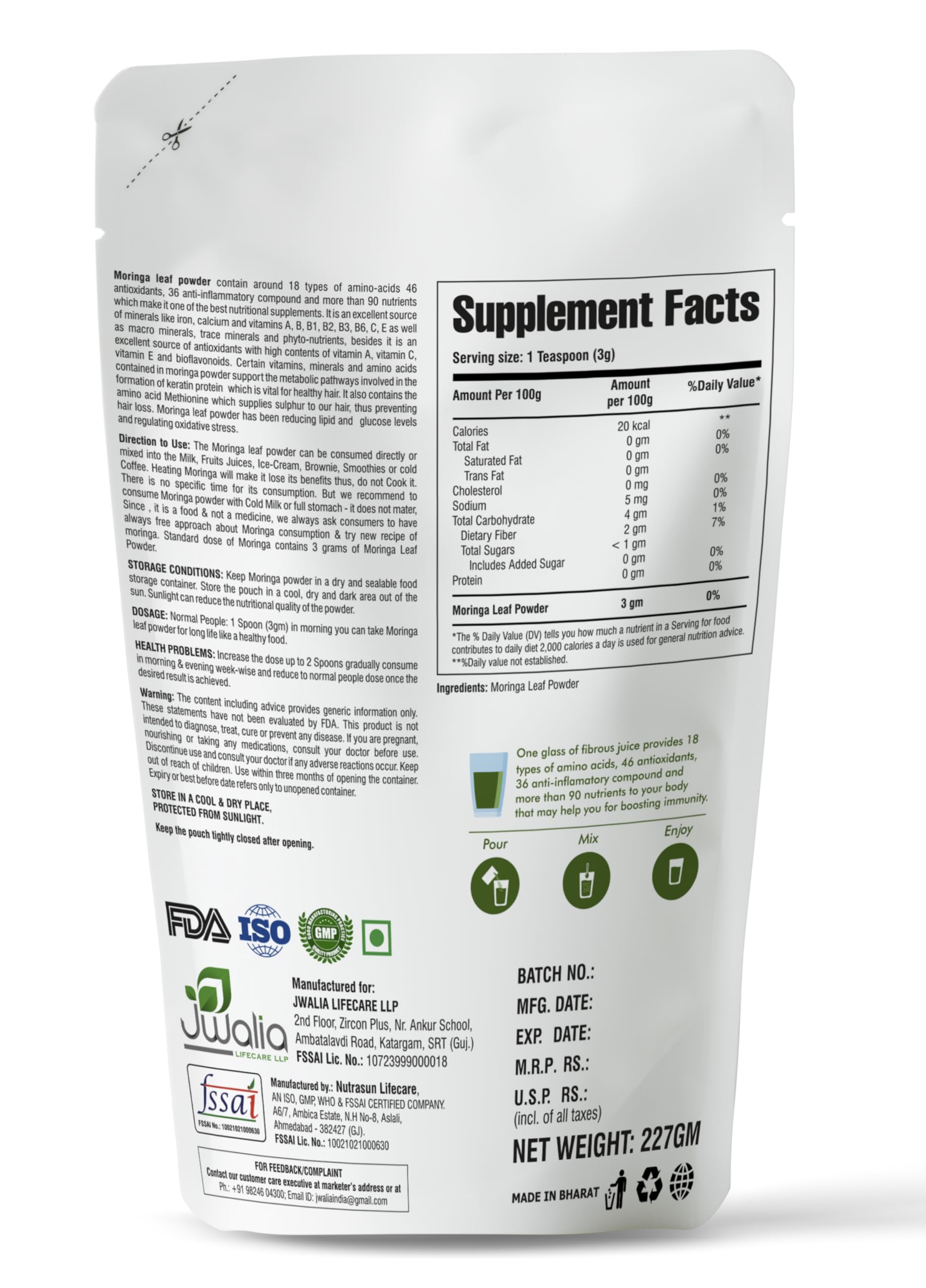 MYHERB Organic Moringa Powder | 227 gm/0.5 Lbs | Ayurvedic For Men And- image 3