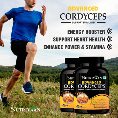 Nutriyaan Cordyceps Performance Supplement for Energy, Stamina, Endurance, 500mg (60 Capsules)