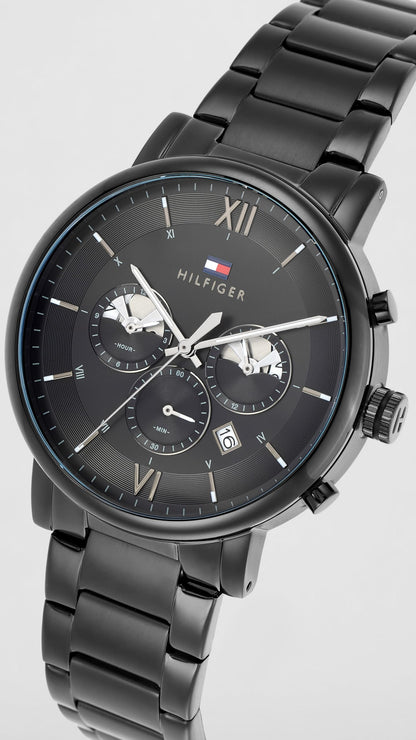 Tommy Hilfiger Analog White Dial Men's Watch, Black, (TH1710410)