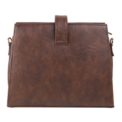 Metro Brown Faux Leather Premium Zipper Casual Sling Bag For Women (66-7208)