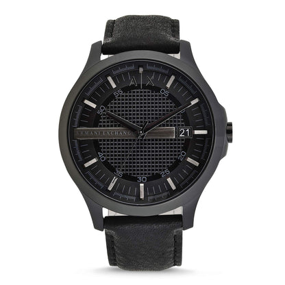 Armani Exchange Leather Analog Black Dial Men Watch - Ax2400, Black Band