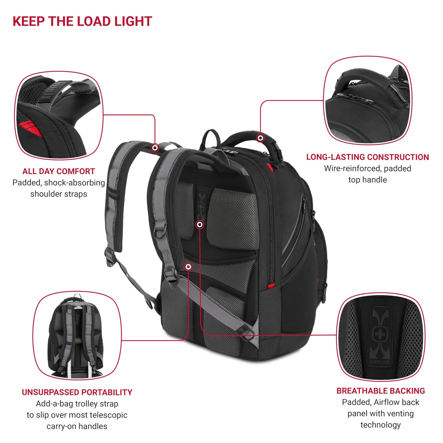 WENGER SYNERGY 16 Inch Laptop Backpack with Tablet Pocket, Padded compartment in Black/Grey (26 Litre)-blend of style & function, Swiss designed, 600635