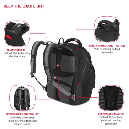 WENGER SYNERGY 16 Inch Laptop Backpack with Tablet Pocket, Padded compartment in Black/Grey (26 Litre)-blend of style & function, Swiss designed, 600635