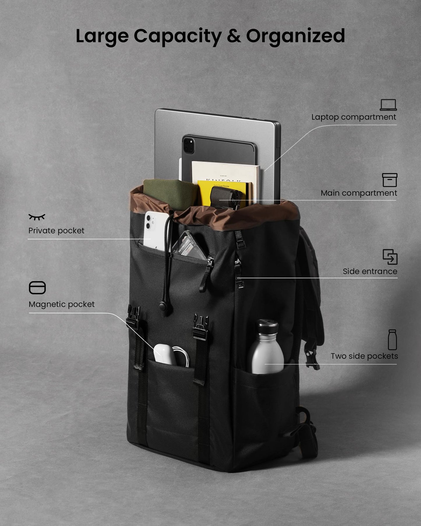 Tomtoc VintPack-TA1 Flap Laptop Backpack (15.6 Inch/22L), Dark- image 8