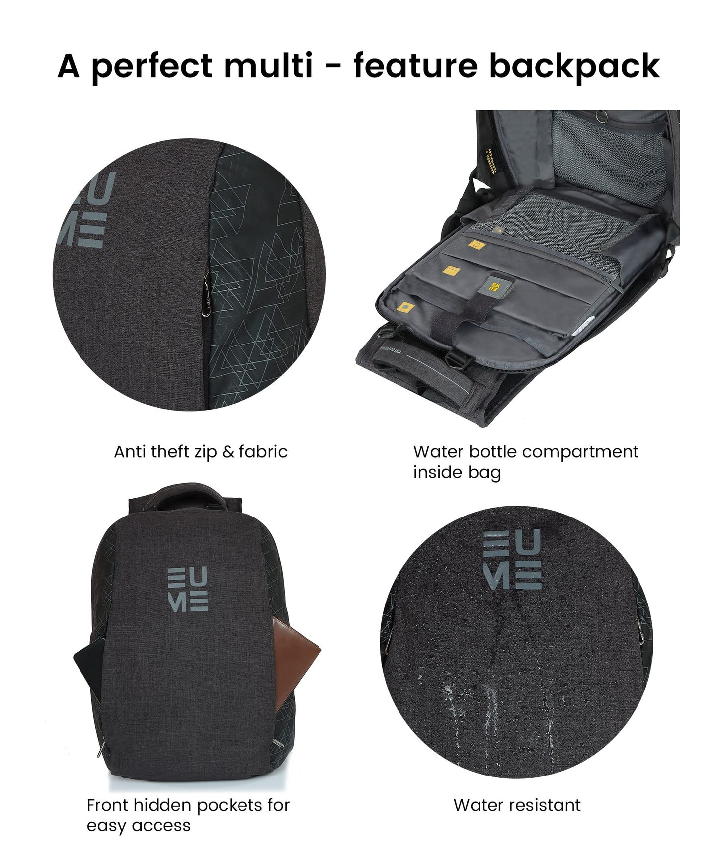 EUME GenX Premium 26L Massager Backpack for Men & Women with Built-in Massager Technology with 1 Year Warranty | Water Resistant & Anti-Theft Backpack for Office | Fits Up-to 15.6" Laptop | Grey Color