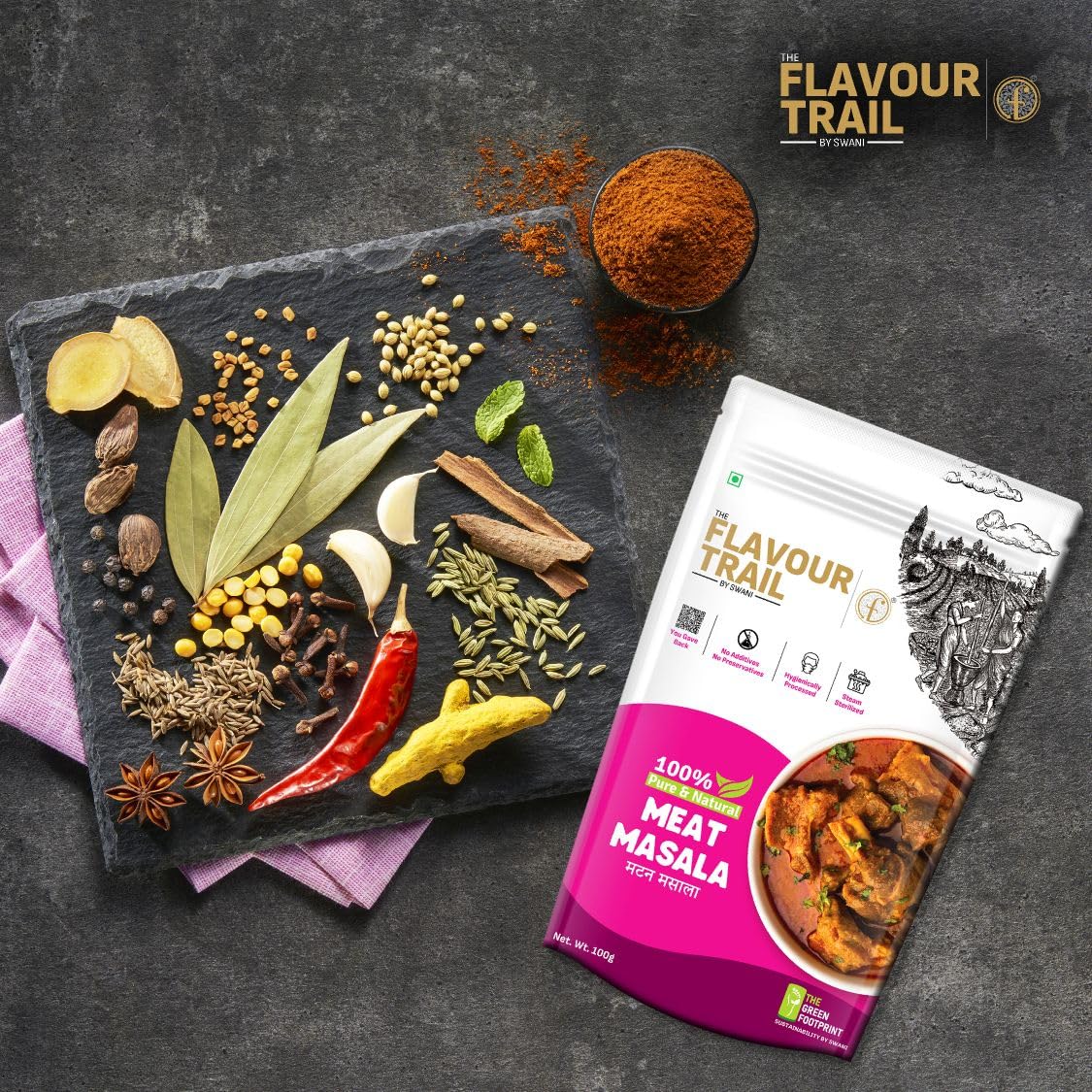 The Flavour Trail Pure & Natural Meat Masala |Bold & Fragrant Spice Mix for Curries, Gravies & Kebabs | No Nasties, Just Pure Flavours! 100g