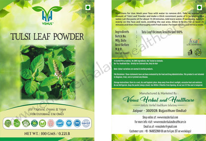 VENUS Unisex Tulsi Leaf Powder For Face & Skin | Helps In Skin Care | Natural - 100% Ground Ocimum Tenuiflorum Leaves (100 Grams)