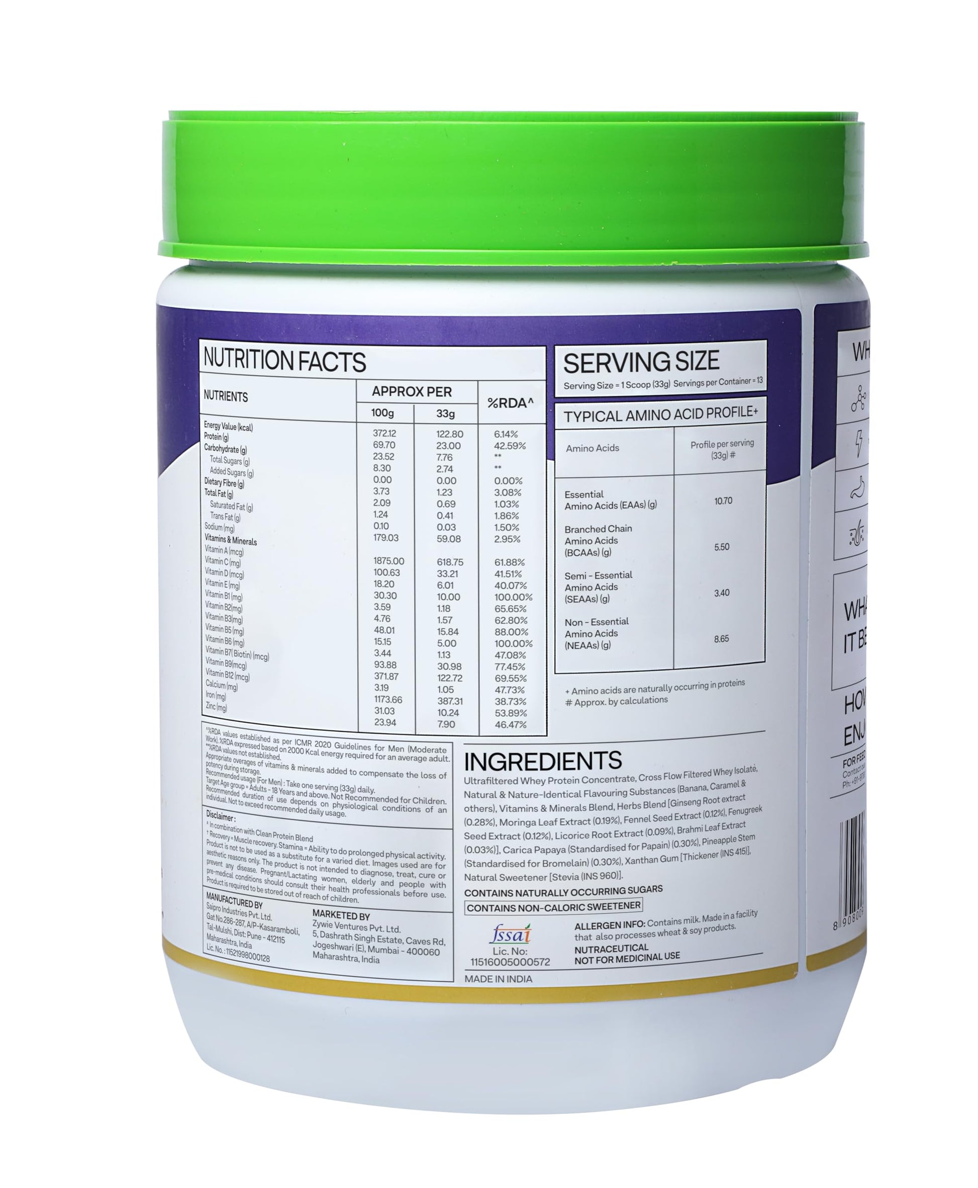 OZiva Protein & Herbs for Men (Banana Caramel) Clean Protein, Shatavari- image 3