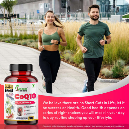 Humming Herbs CoQ10 Supplement 7-in-1 with Resveratrol NAC ALA Magnesium Vitamin K2 (MK-7) & Vitamin D3 – Cellular Energy & Antioxidant Support – 90 Veg Capsules
